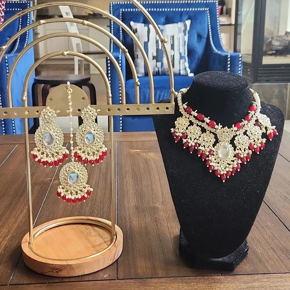 Bollywood Style Maroon Kundan Set..Necklace, Earrings and Tikka